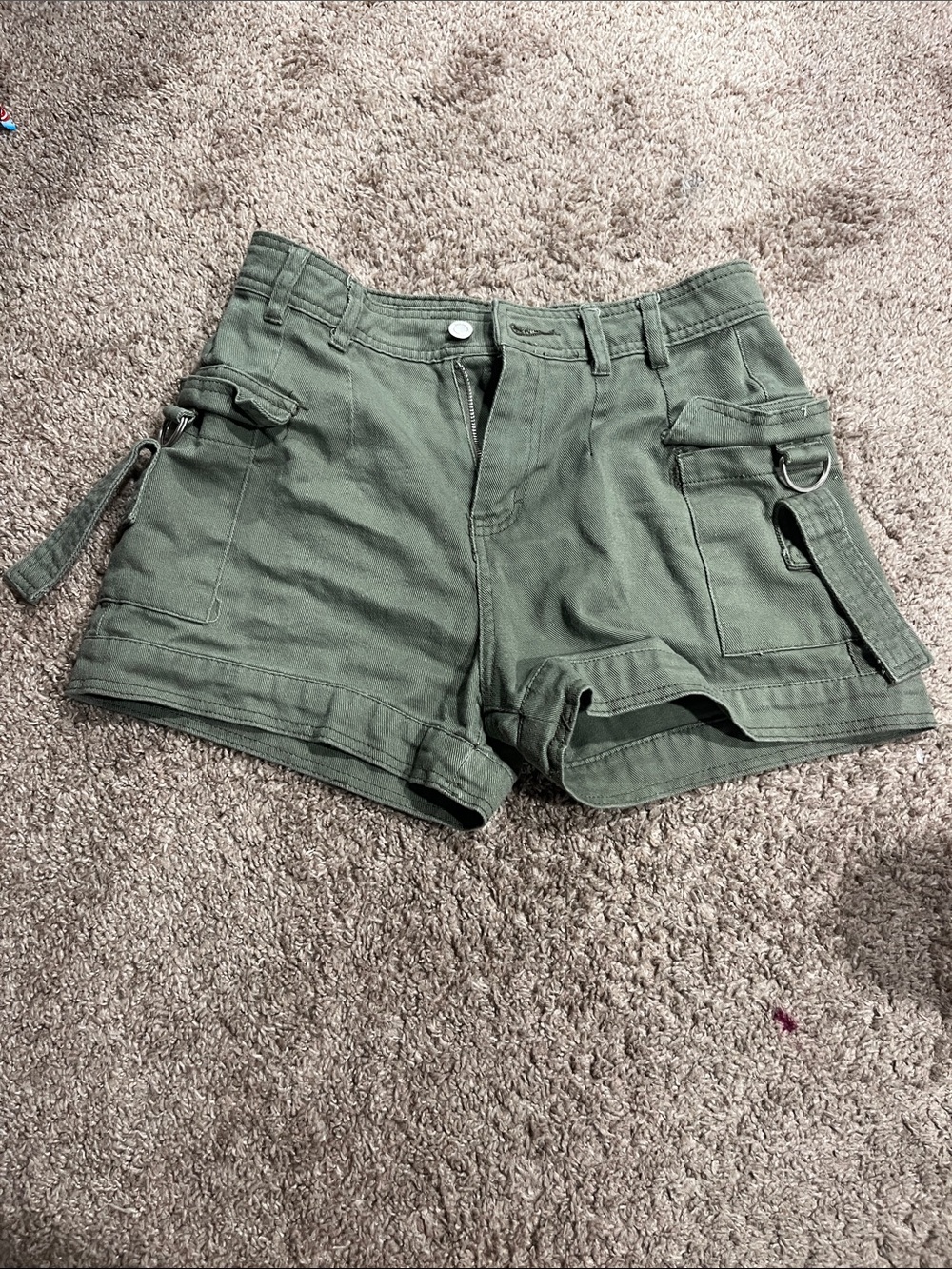 Angel Kiss Military Green Cargo Shorts with D-Ring & Strap